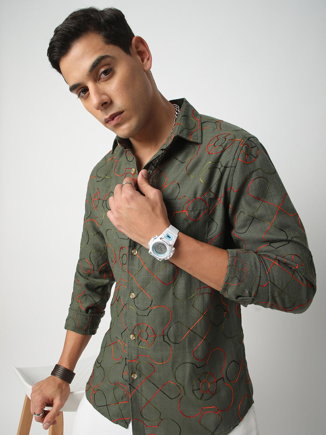 Vibrant Pine Green Embroidered Shirt