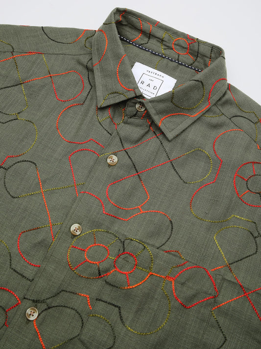Vibrant Pine Green Embroidered Shirt