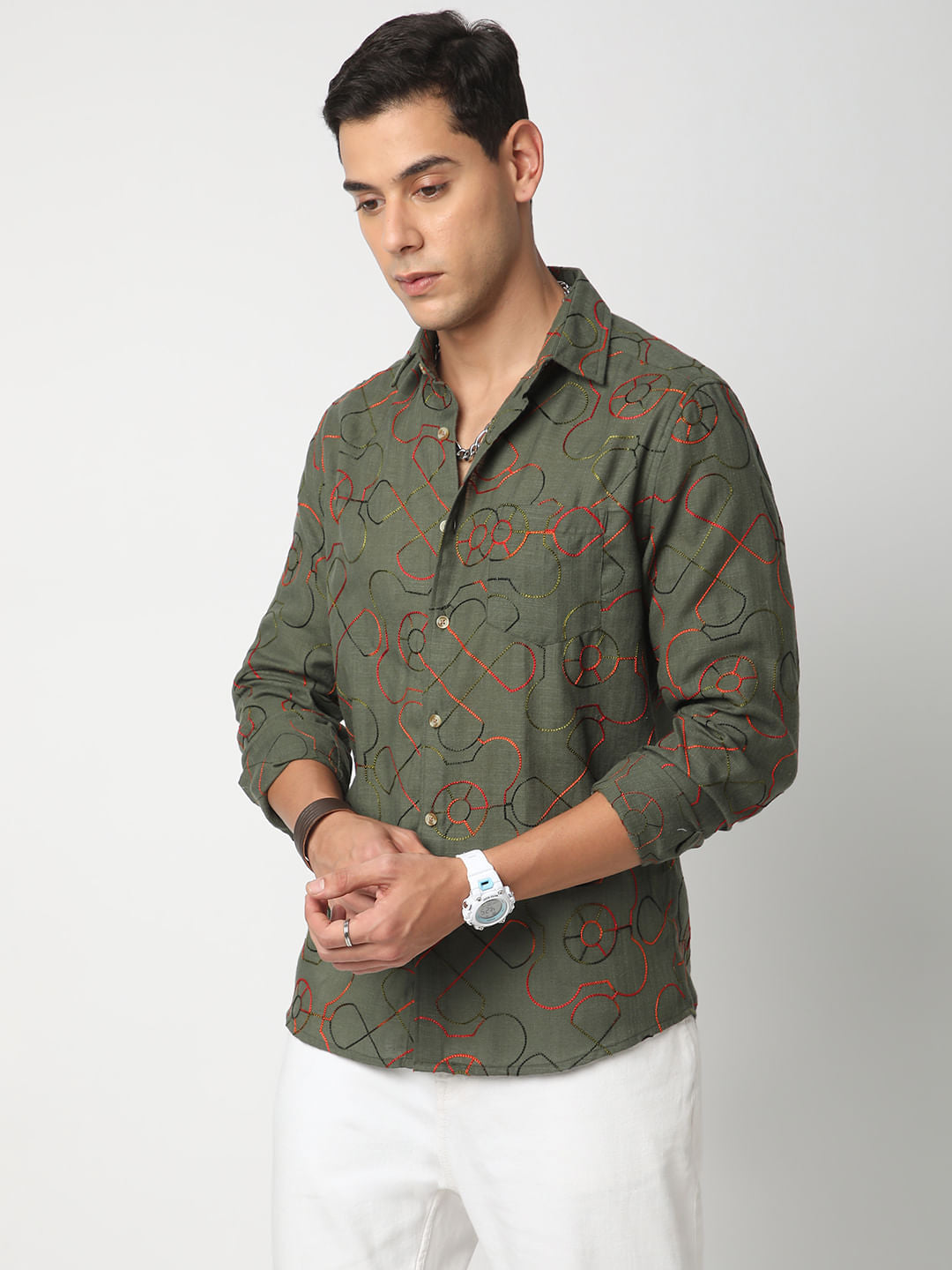 Vibrant Pine Green Embroidered Shirt