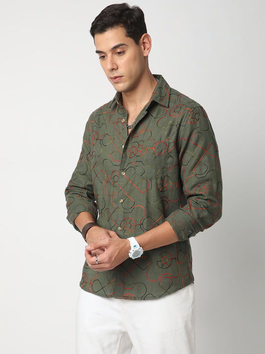 Vibrant Pine Green Embroidered Shirt