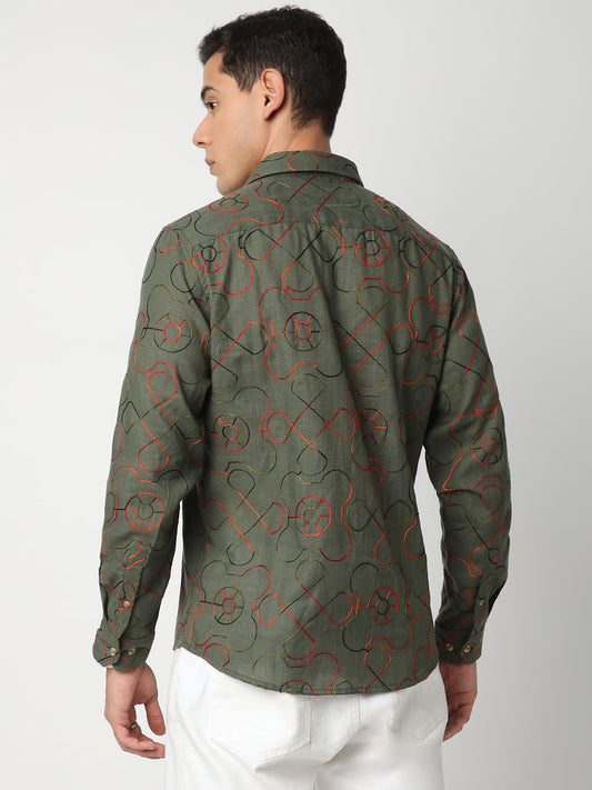 Vibrant Pine Green Embroidered Shirt