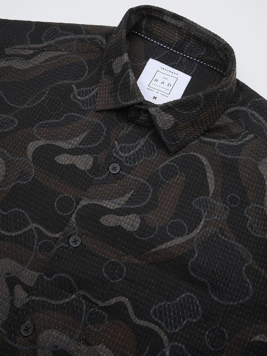 Waffle Black Abstract Printed Textured Shirt