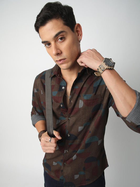 Eccentric Brown Waffle Textured Shirt