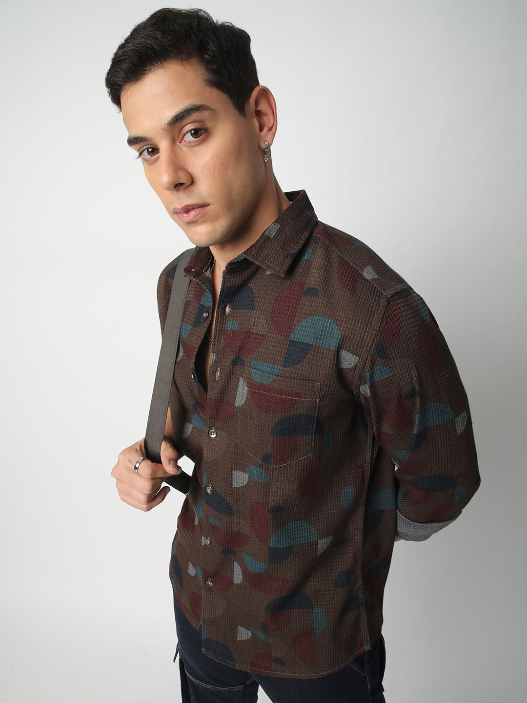 Eccentric Brown Waffle Textured Shirt