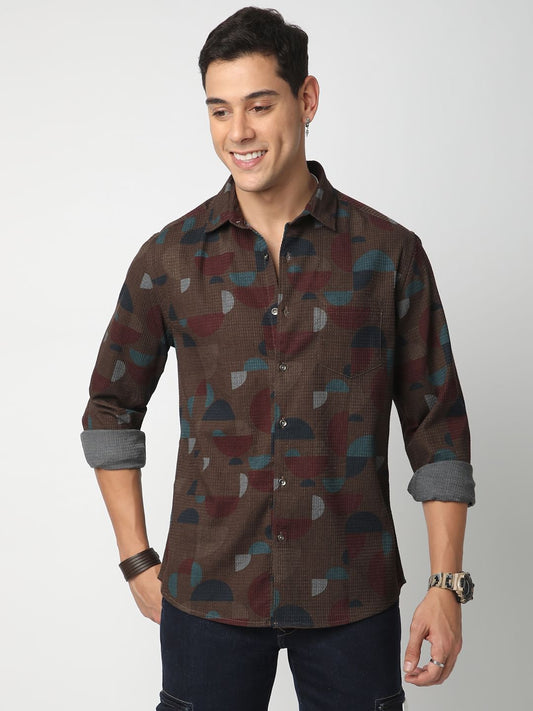 Eccentric Brown Waffle Textured Shirt