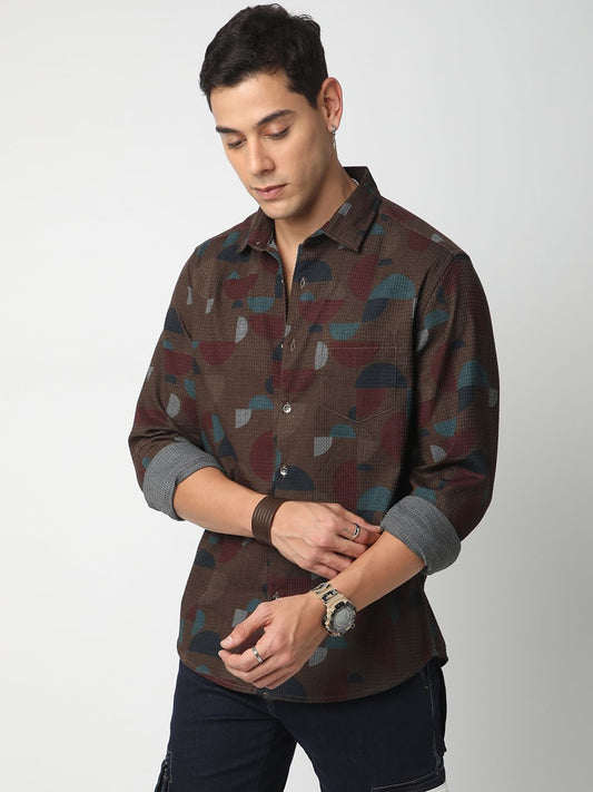 Eccentric Brown Waffle Textured Shirt