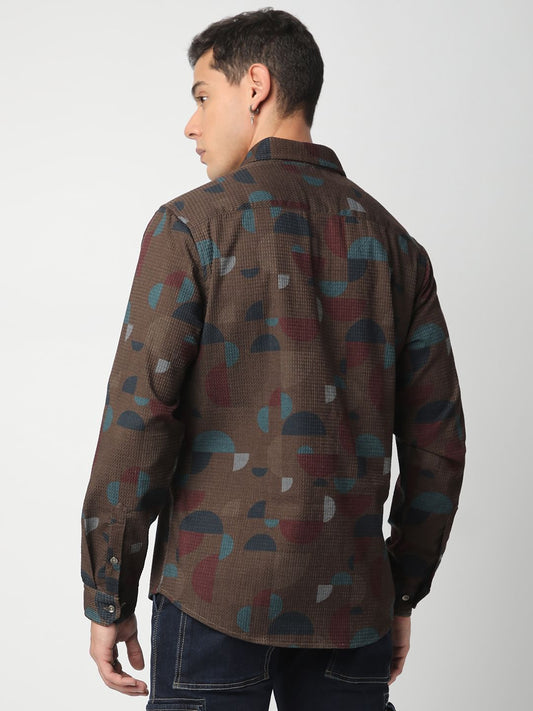 Eccentric Brown Waffle Textured Shirt