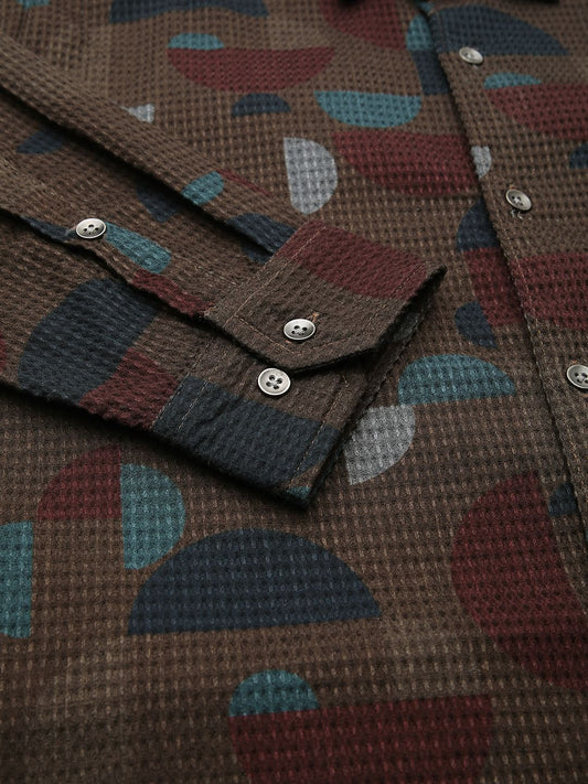 Eccentric Brown Waffle Textured Shirt