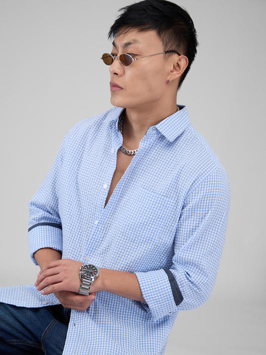 Tiny Blue Checkered Seersucker Shirt