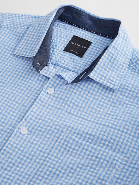 Tiny Blue Checkered Seersucker Shirt