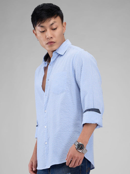 Tiny Blue Checkered Seersucker Shirt