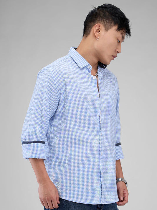 Tiny Blue Checkered Seersucker Shirt