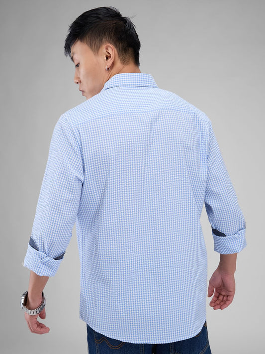 Tiny Blue Checkered Seersucker Shirt