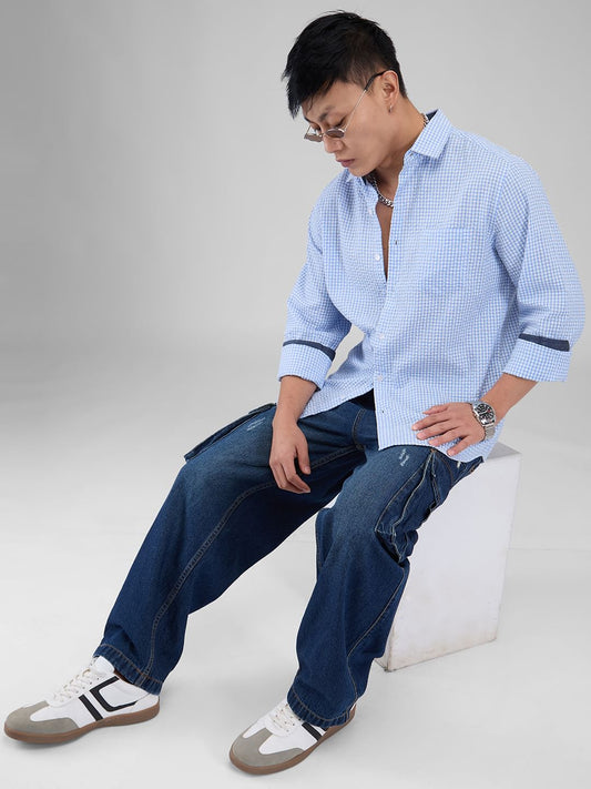Tiny Blue Checkered Seersucker Shirt