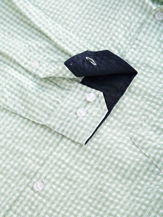 Mint Green Tiny Checkered Seersucker Shirt