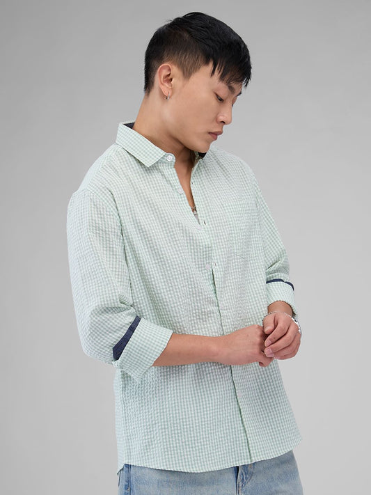 Mint Green Tiny Checkered Seersucker Shirt