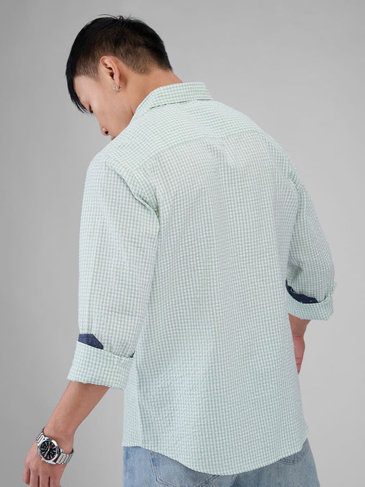 Mint Green Tiny Checkered Seersucker Shirt