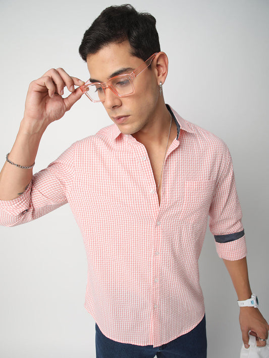 Tiny Checkered Pink Seersucker Shirt