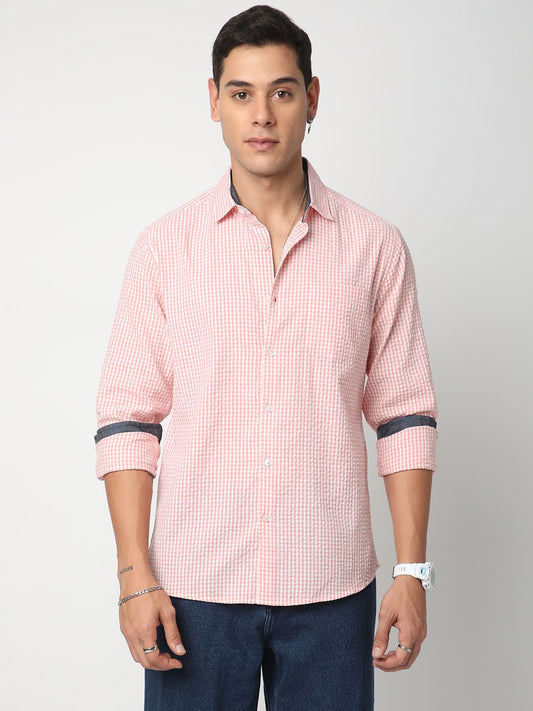 Tiny Checkered Pink Seersucker Shirt