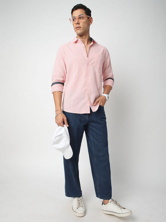 Tiny Checkered Pink Seersucker Shirt