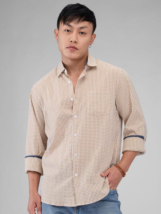 Tiny Tan Checkered Seersucker Shirt