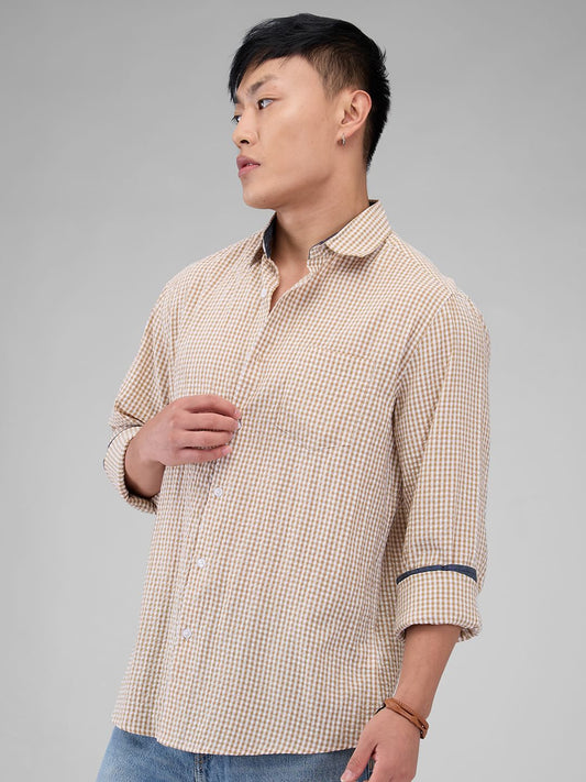 Tiny Tan Checkered Seersucker Shirt