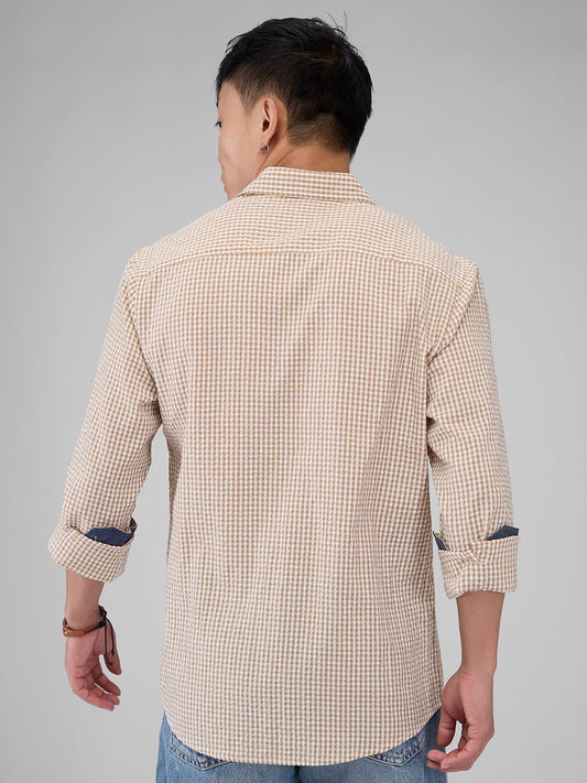 Tiny Tan Checkered Seersucker Shirt