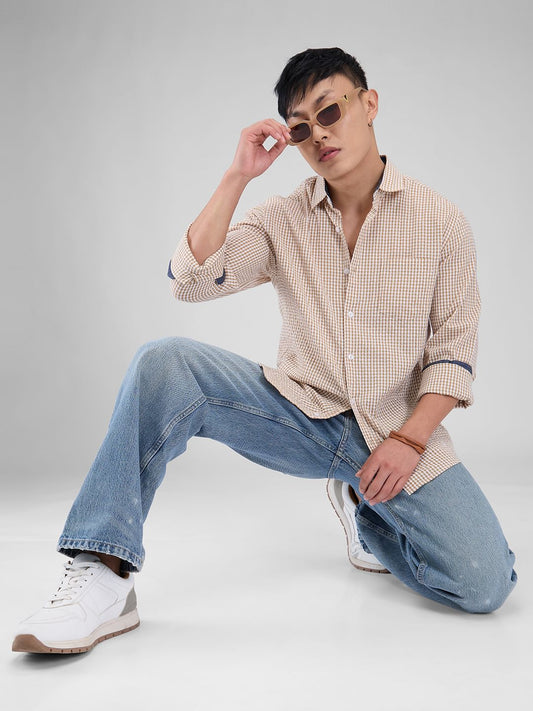 Tiny Tan Checkered Seersucker Shirt