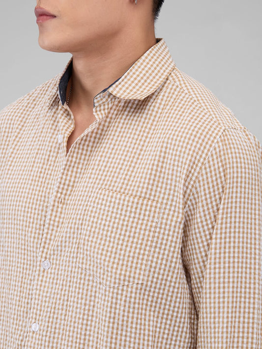 Tiny Tan Checkered Seersucker Shirt