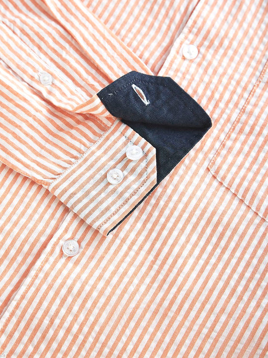 Peach & White Candy Striped Seersucker Shirt