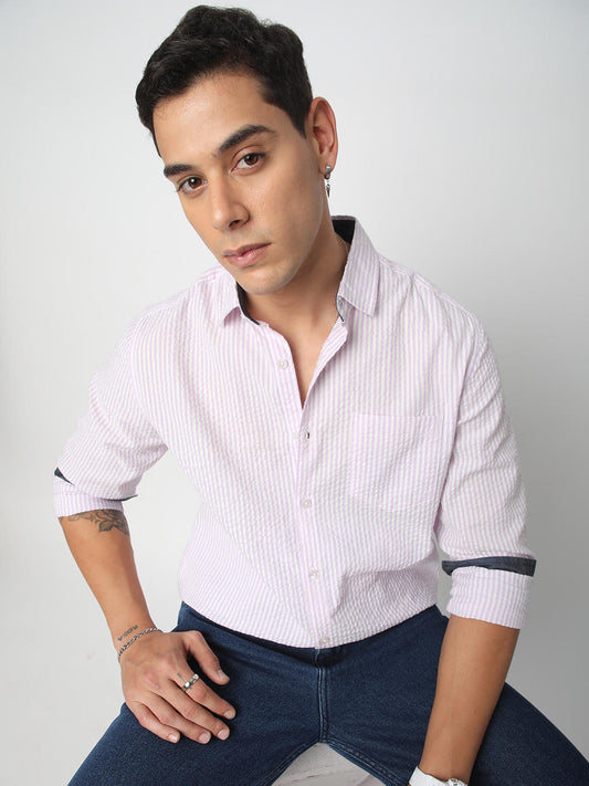 Lavender Striped Seersucker Shirt