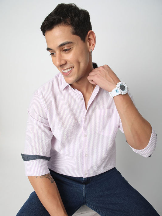 Lavender Striped Seersucker Shirt