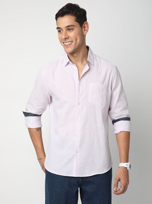 Lavender Striped Seersucker Shirt
