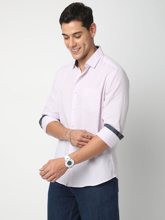 Lavender Striped Seersucker Shirt