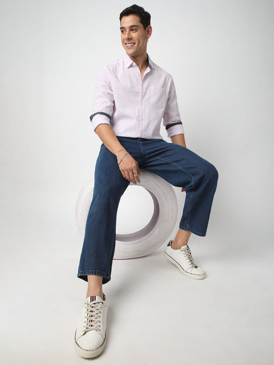 Lavender Striped Seersucker Shirt