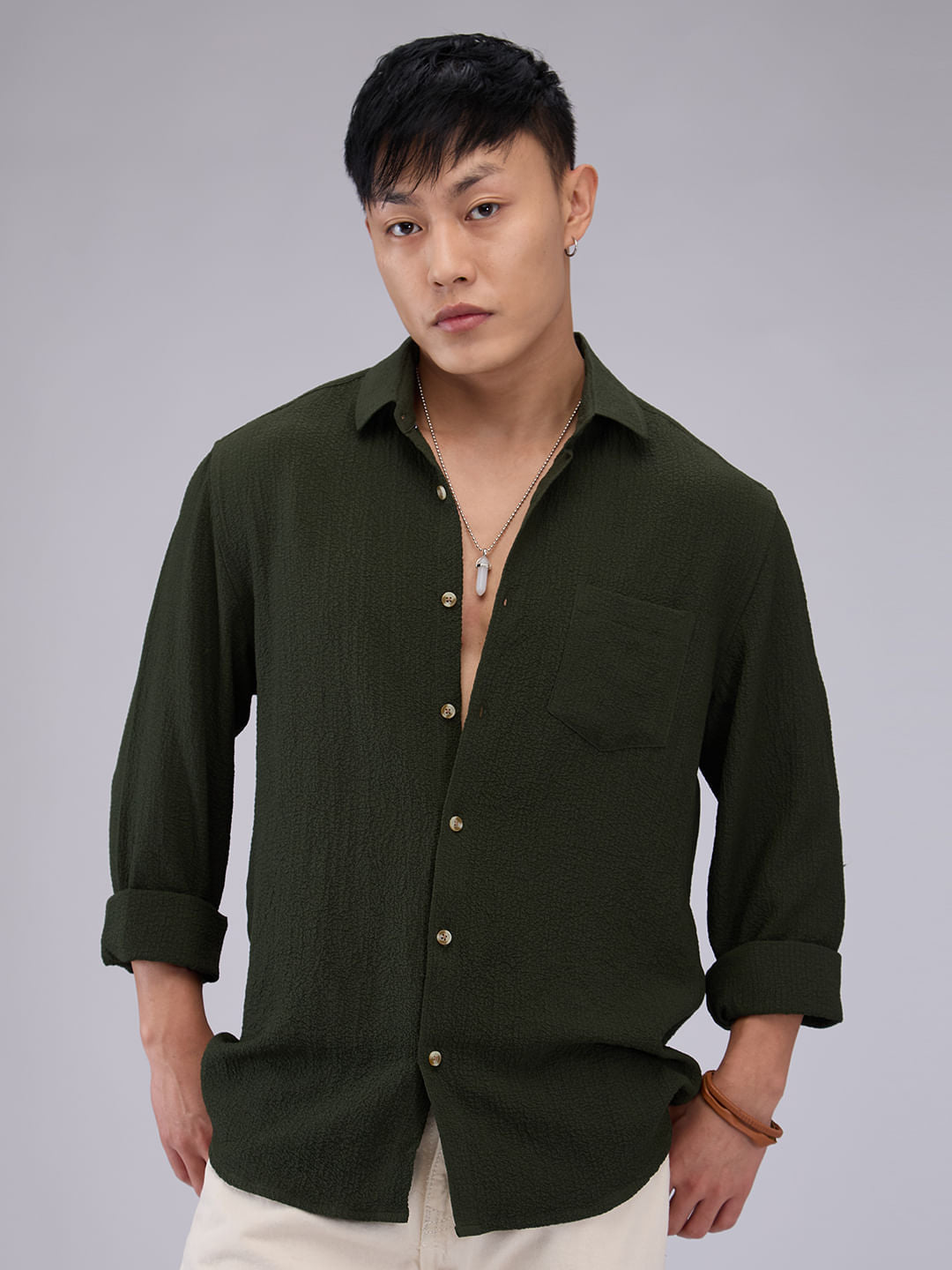 Classic Olive Creased Shirt