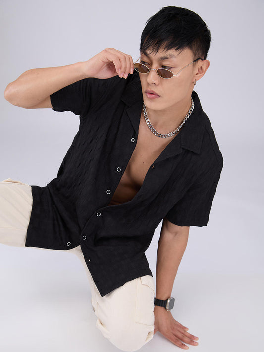 Black Crepe Textured Oversized Shirt
