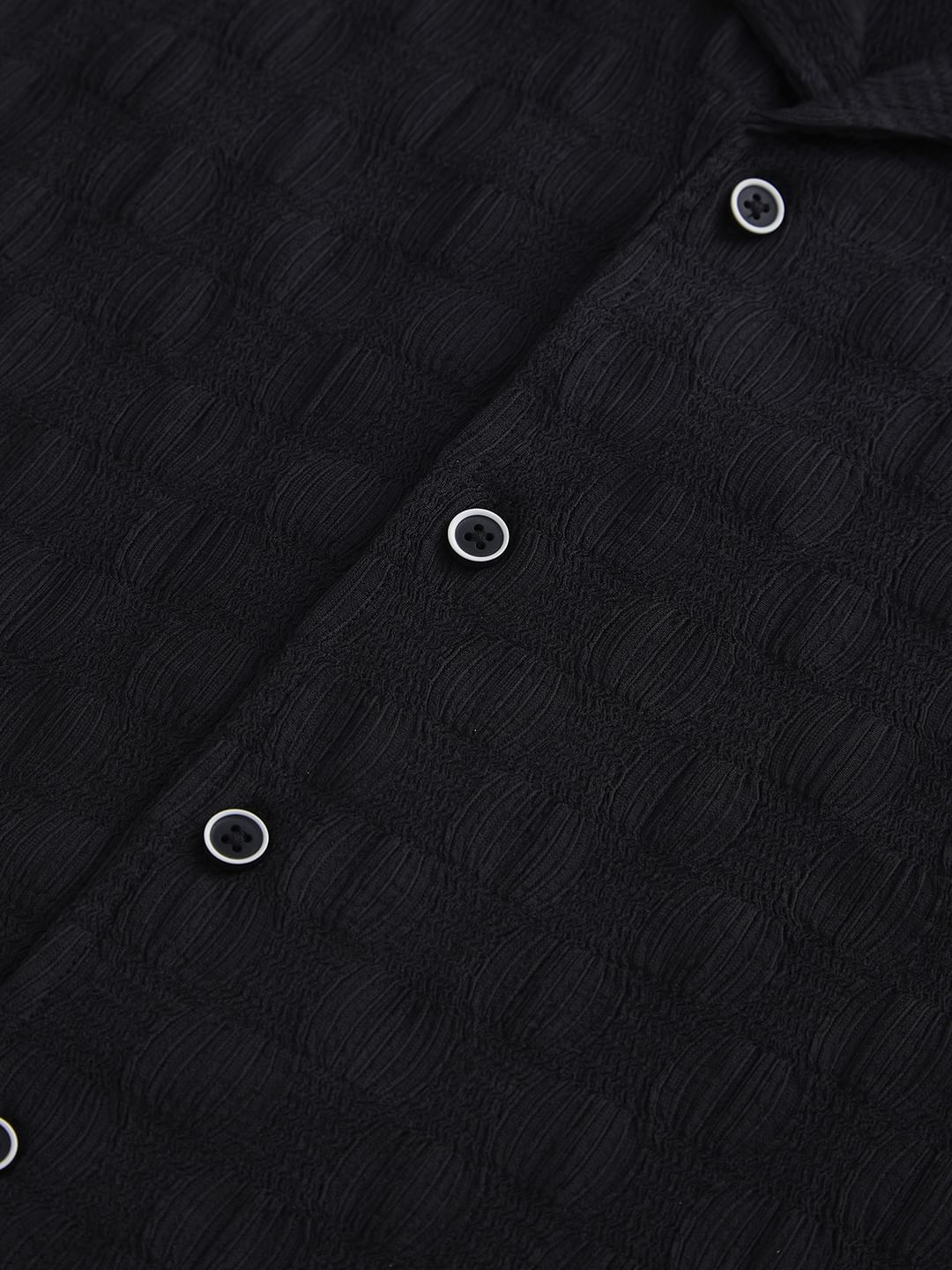 Black Crepe Textured Oversized Shirt