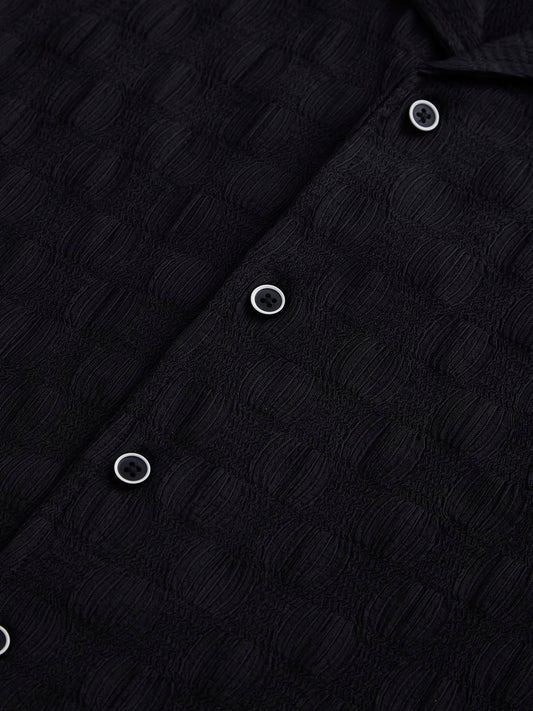 Black Crepe Textured Oversized Shirt