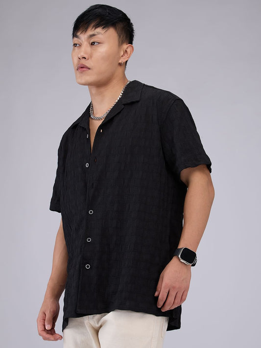 Black Crepe Textured Oversized Shirt