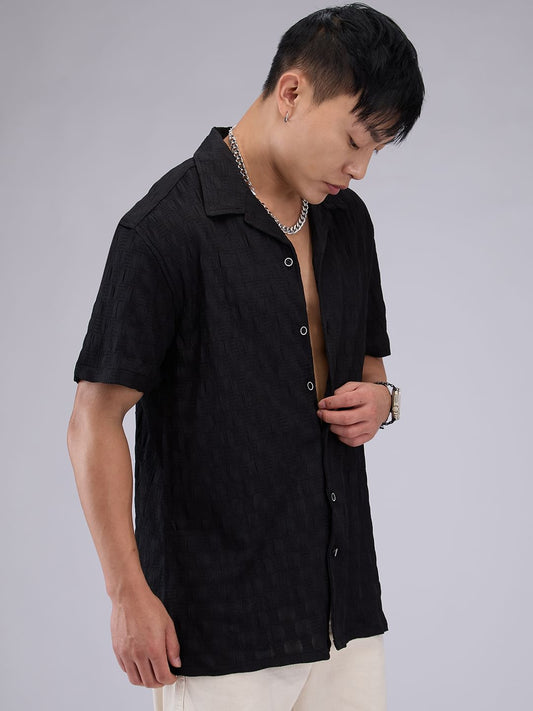 Black Crepe Textured Oversized Shirt