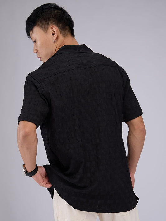 Black Crepe Textured Oversized Shirt