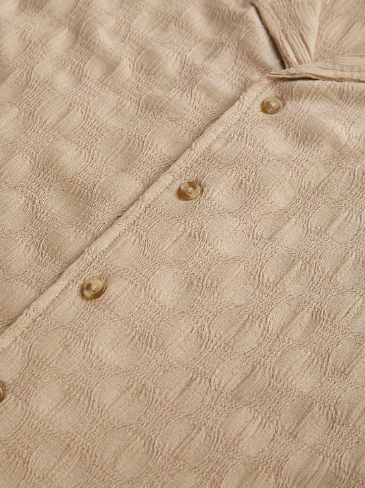 Tan Beige Crepe Textured Oversized Shirt