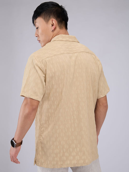 Tan Beige Crepe Textured Oversized Shirt