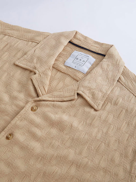 Tan Beige Crepe Textured Oversized Shirt
