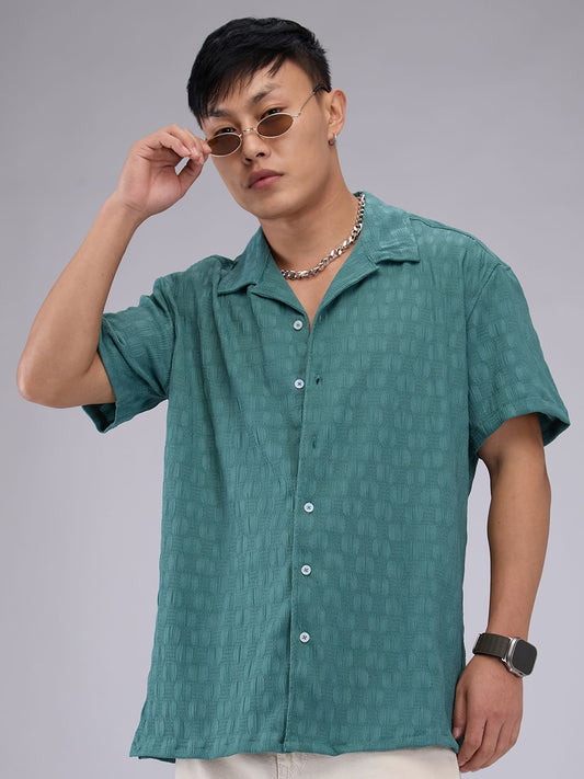 Castleton Green Crepe Textured Oversized Shirt