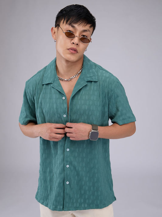 Castleton Green Crepe Textured Oversized Shirt