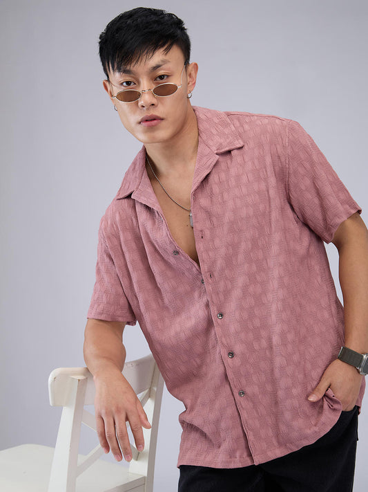 Rouge Pink Crepe Crinkled Oversized Shirt