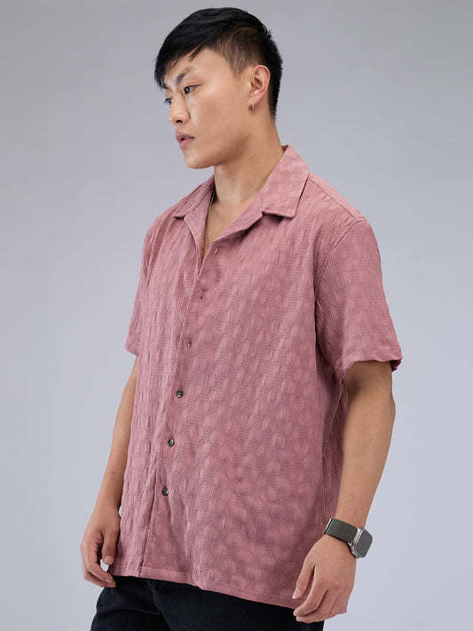 Rouge Pink Crepe Crinkled Oversized Shirt