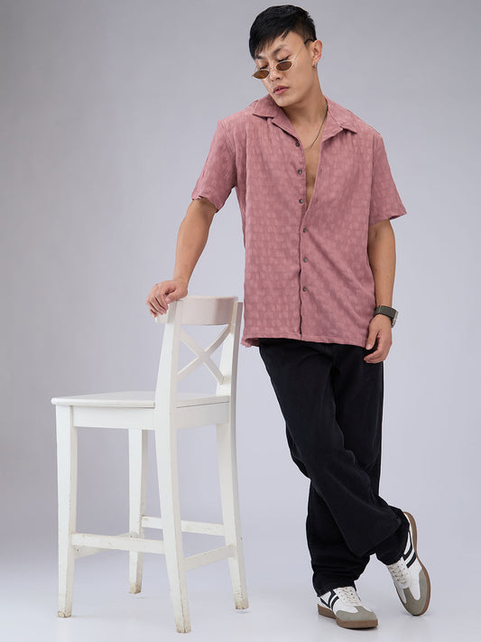 Rouge Pink Crepe Crinkled Oversized Shirt